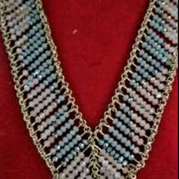 Unique Beaded V Necklace / Gold Plated Over Sterling Silver - Picture 2 of 4